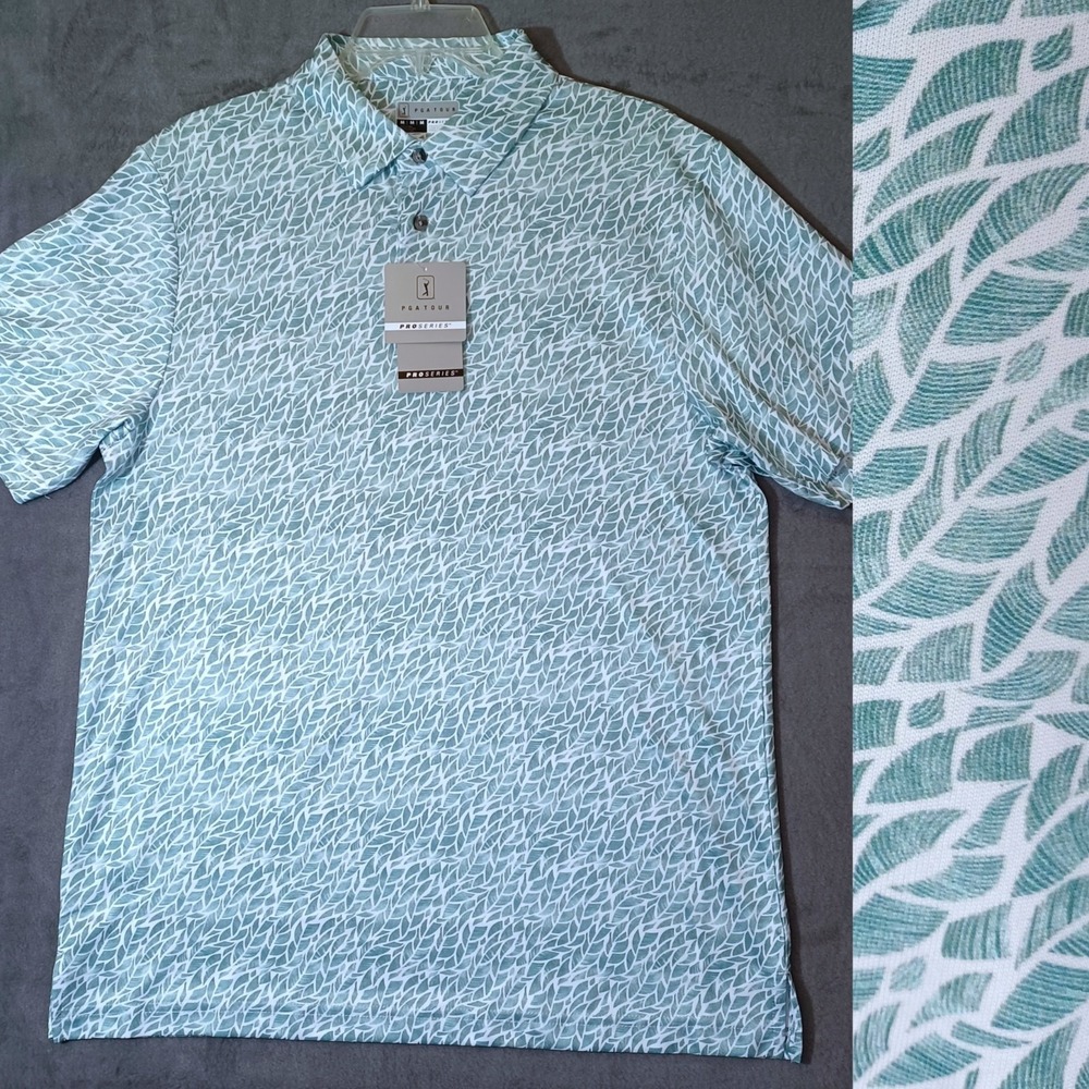 PGA Tour Golf Pro Series Shirt Mens Medium Teal Polo Athletic Fit Stretch